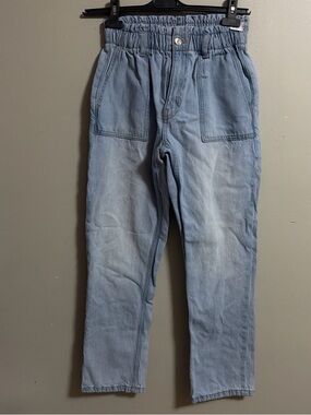 Zara Light Wash Elastic Waist Denim Pants